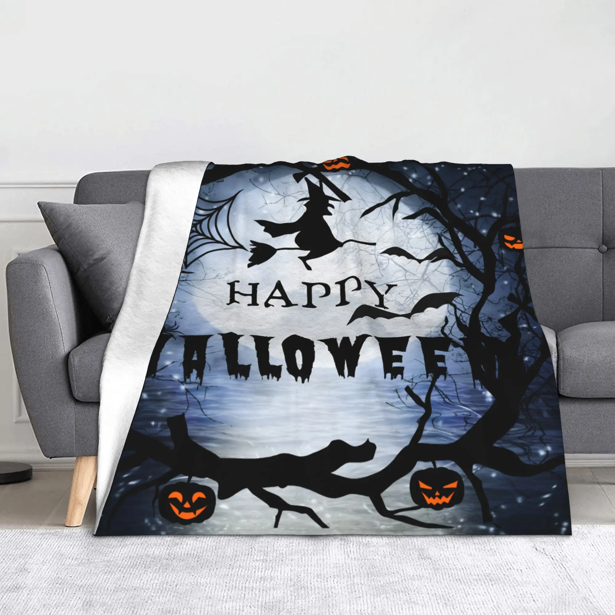 Happy Halloween Horror Flannel Throw Blanket Pumpkin Witch Blanket for Bedding Bedroom Super Warm Quilt