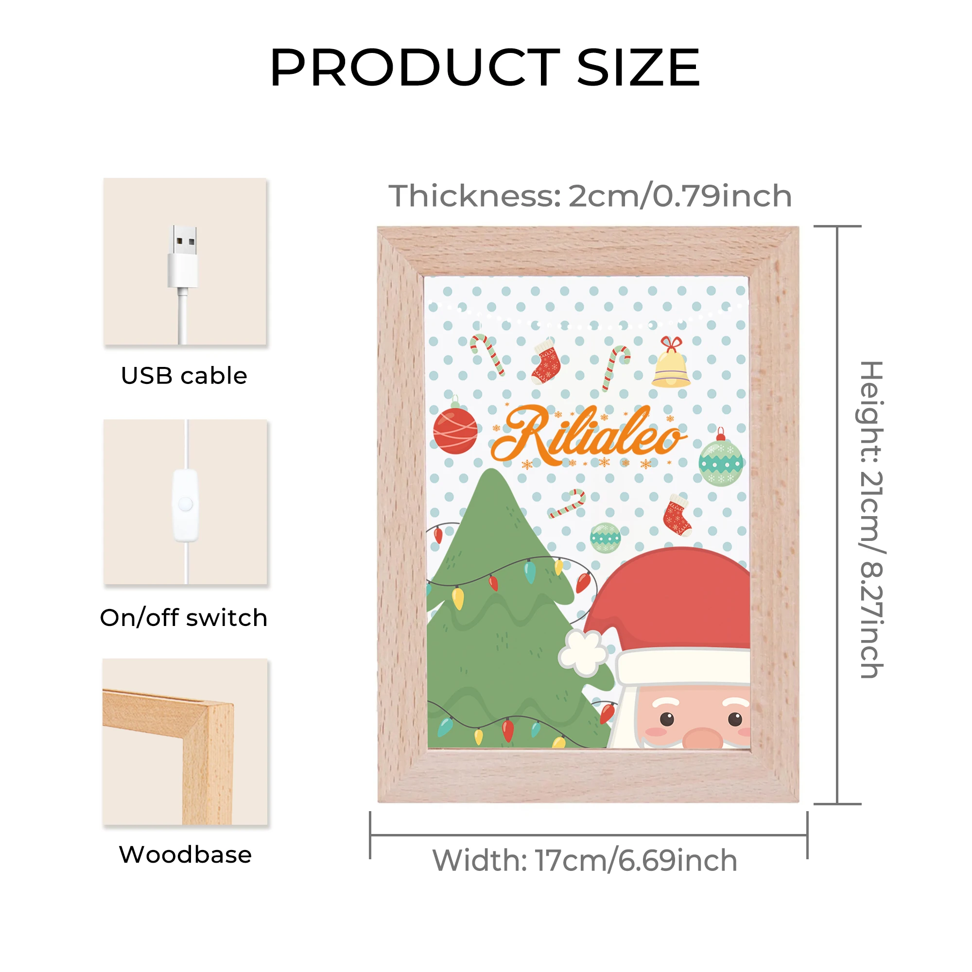 Custom Name Christmas Bell LED Acrylic Night Light Wood Photo Frame 21x17cm Christmas Cartoon Children Bedroom Gifts Home Decor