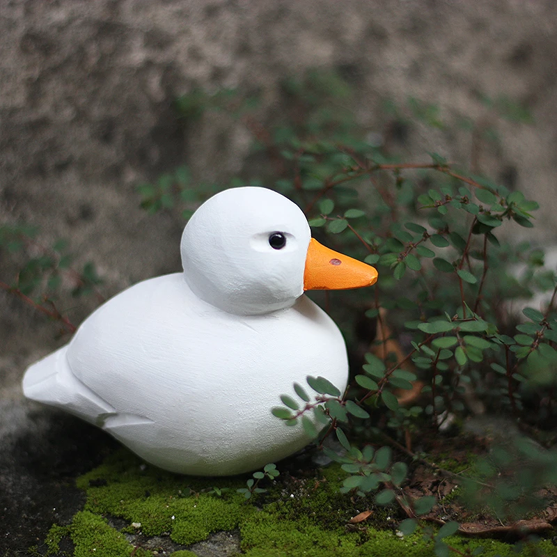 Handmade wood carving Call Duck Ornament Cute little white duck tabletop decoration solid wood artifact