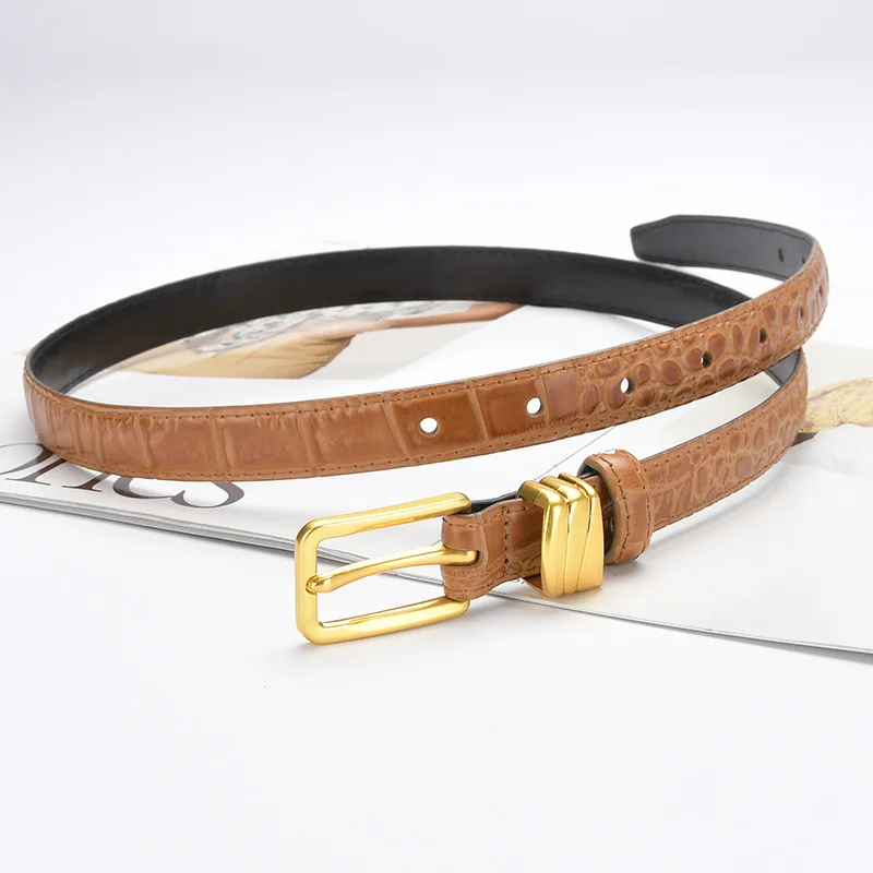 جديد ريترو دبوس مشبك جلد رقيقة حزام المرأة Xiaoxi أحزمة الجينز الزخرفية للنساء العلامة التجارية الفاخرة مصمم