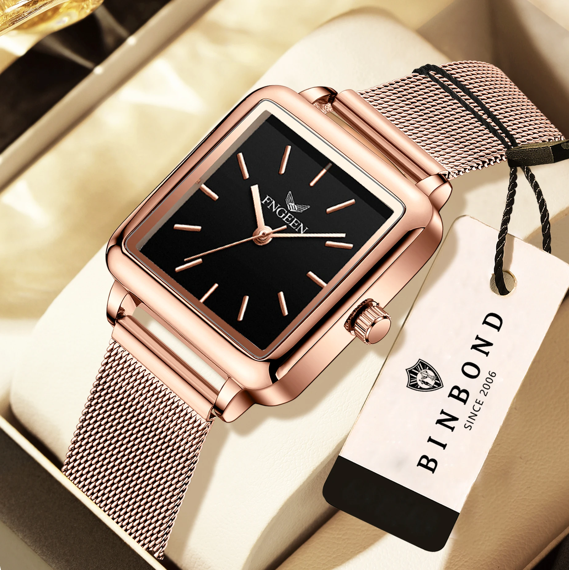 Luxury Watch Square - BINBOND Precise Quartz Watches For Women
