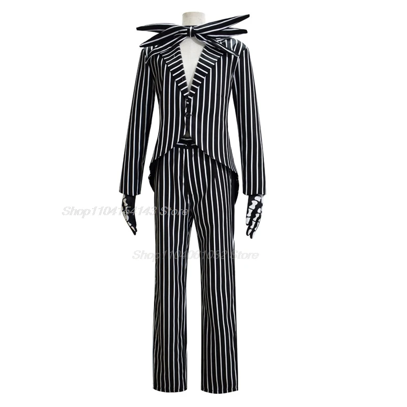 Skellington Filme Cosplay Traje para Homens Adultos, Fantasia, Jaqueta, Calças, Roupa, Dia das Bruxas, Carnaval, Festa, Terno Disfarce