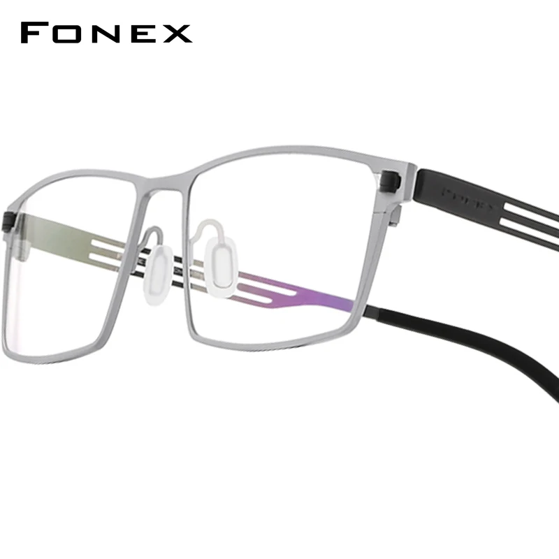 FONEX Pure Titanium Glasses Frame Men Brand Design Square Eyeglasses Frames Ultralight-Weight Japanese Screwless Eyewear 8531