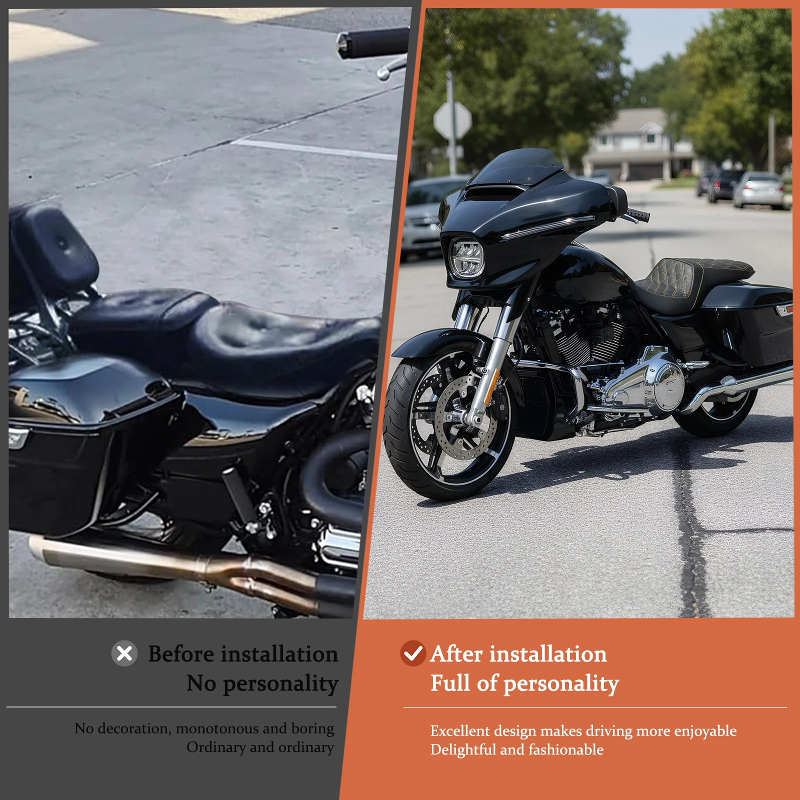 

One Piece Rider Passenger Seat Stepped Type with Diamond Pattern Stitching Fit for Harley Street Glide FLHX CVO Road Glide-ST