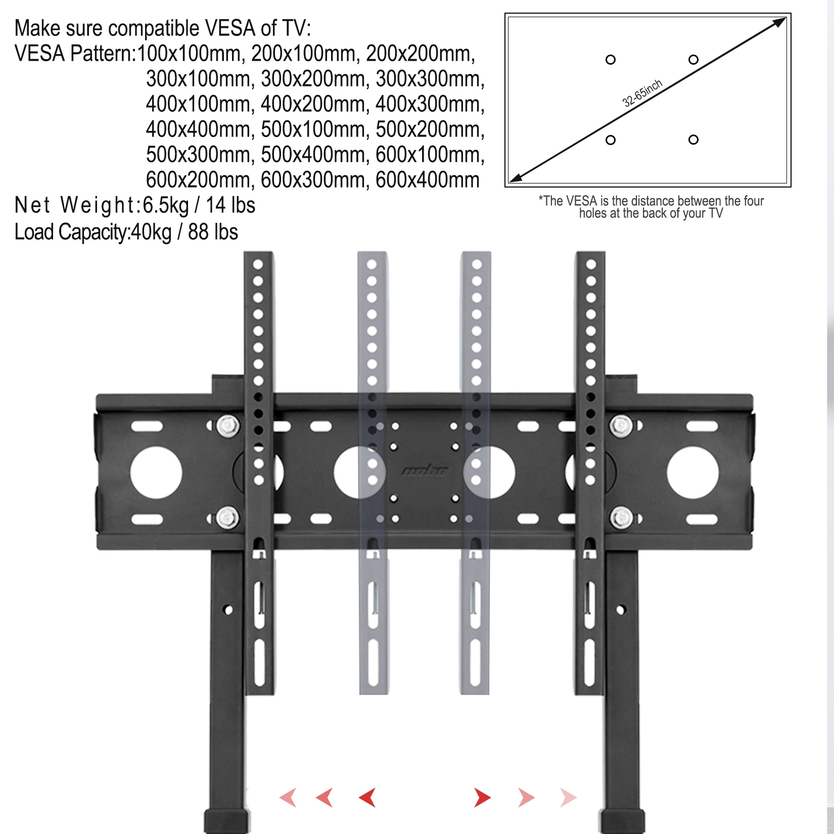 Suporte de chão alto para TV Suporte de montagem de TV com altura ajustável para 32-65 polegadas LED LCD Peso de carga 40KG