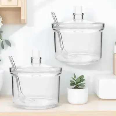 Boîte d'assaisonnement de cuisine, pot à épices en acrylique transparent avec couvercle pour conserver le sel, le poivre, le sucre, porte-condiments frais résistant à l'humidité, 2 pièces