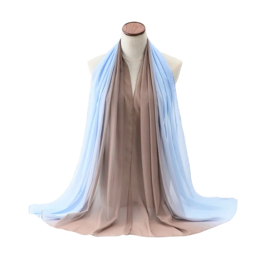 

Elegant Chiffon Ethnic Style Scarf Long Thin Headscarf Gradient Color Foulard Wraps Shawl Female