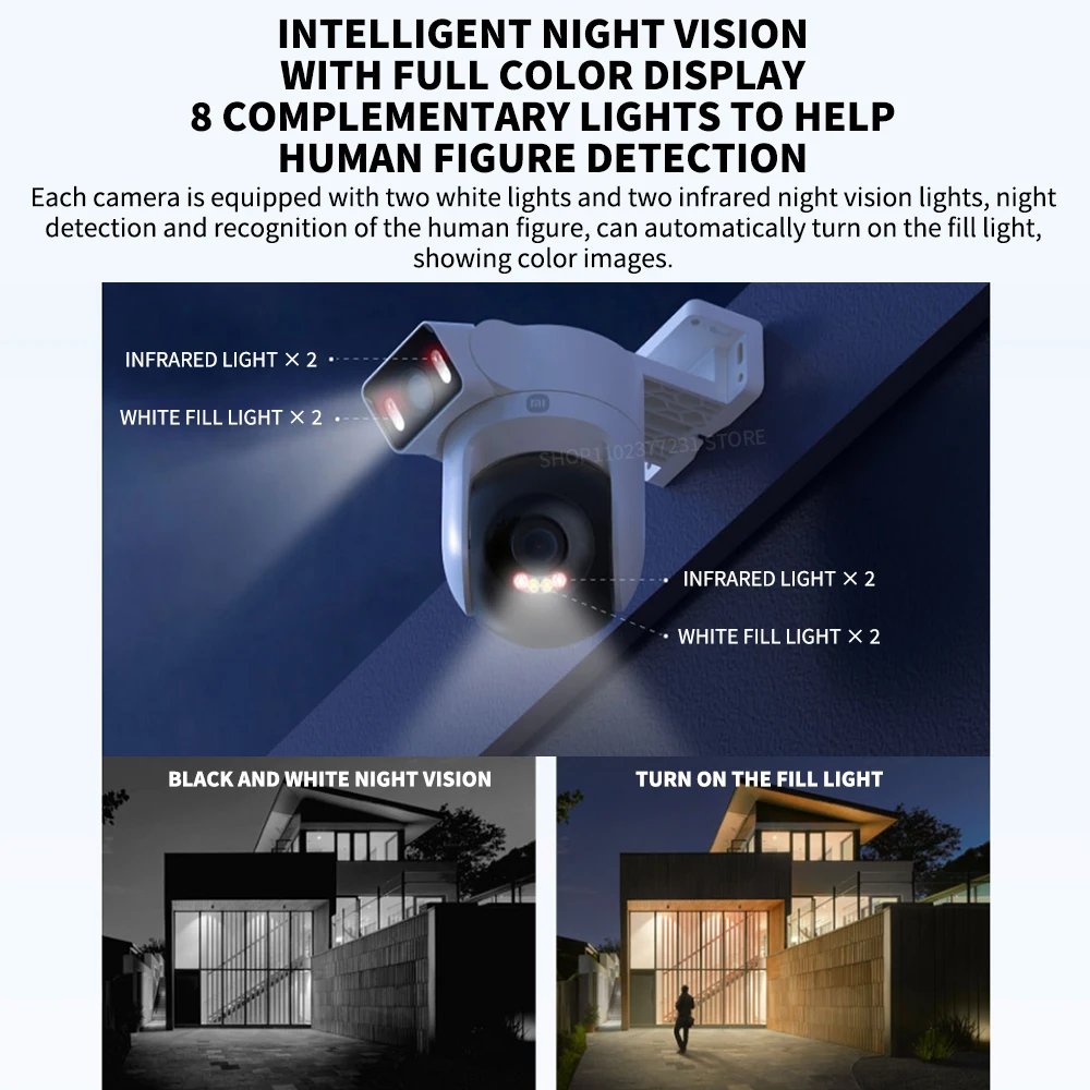 Nouveau Xiaomi extérieur CW500 double caméra Version IP66 Protection de sécurité CCTV AI détection couleur Vision nocturne maison intelligente