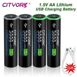 CITYORK 1.5V AA Lithium ion Rechargerable Battery Micro USB Fast Charging AA Batteri+USB Cable For Keyboard Remote Control Toy