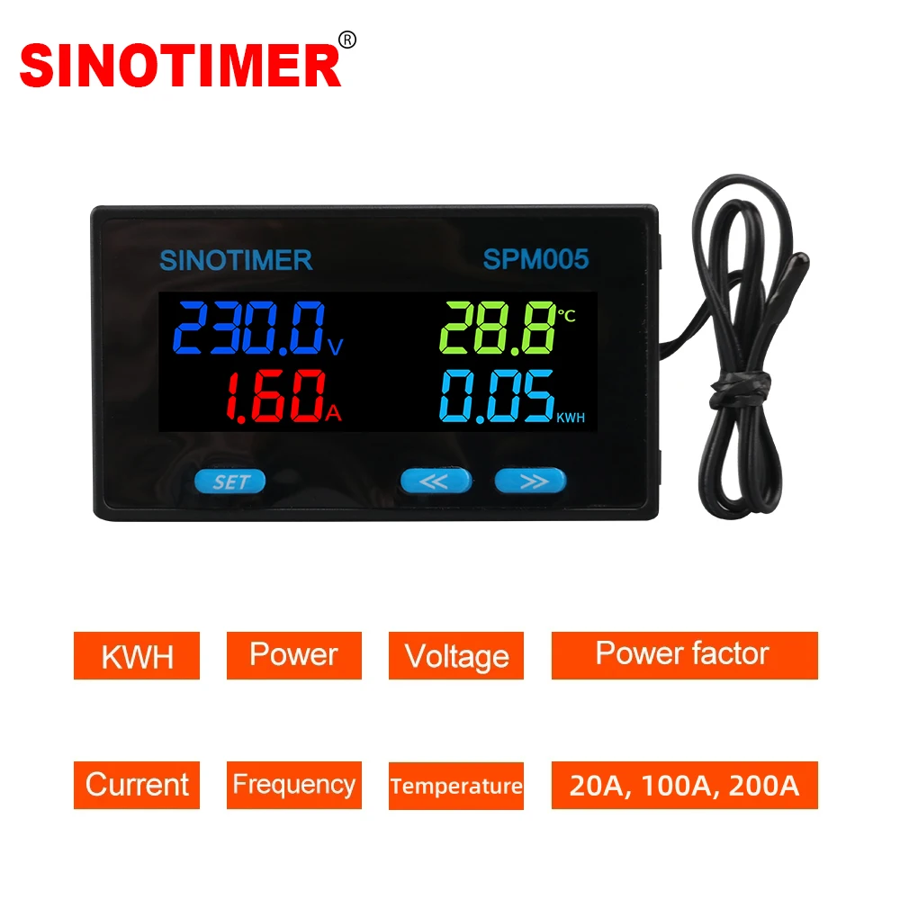 AC 60-300V Electricity Energy Meter Digital Display Voltage Current Power Frequency Factor Temperature Power Monitor Multi Meter