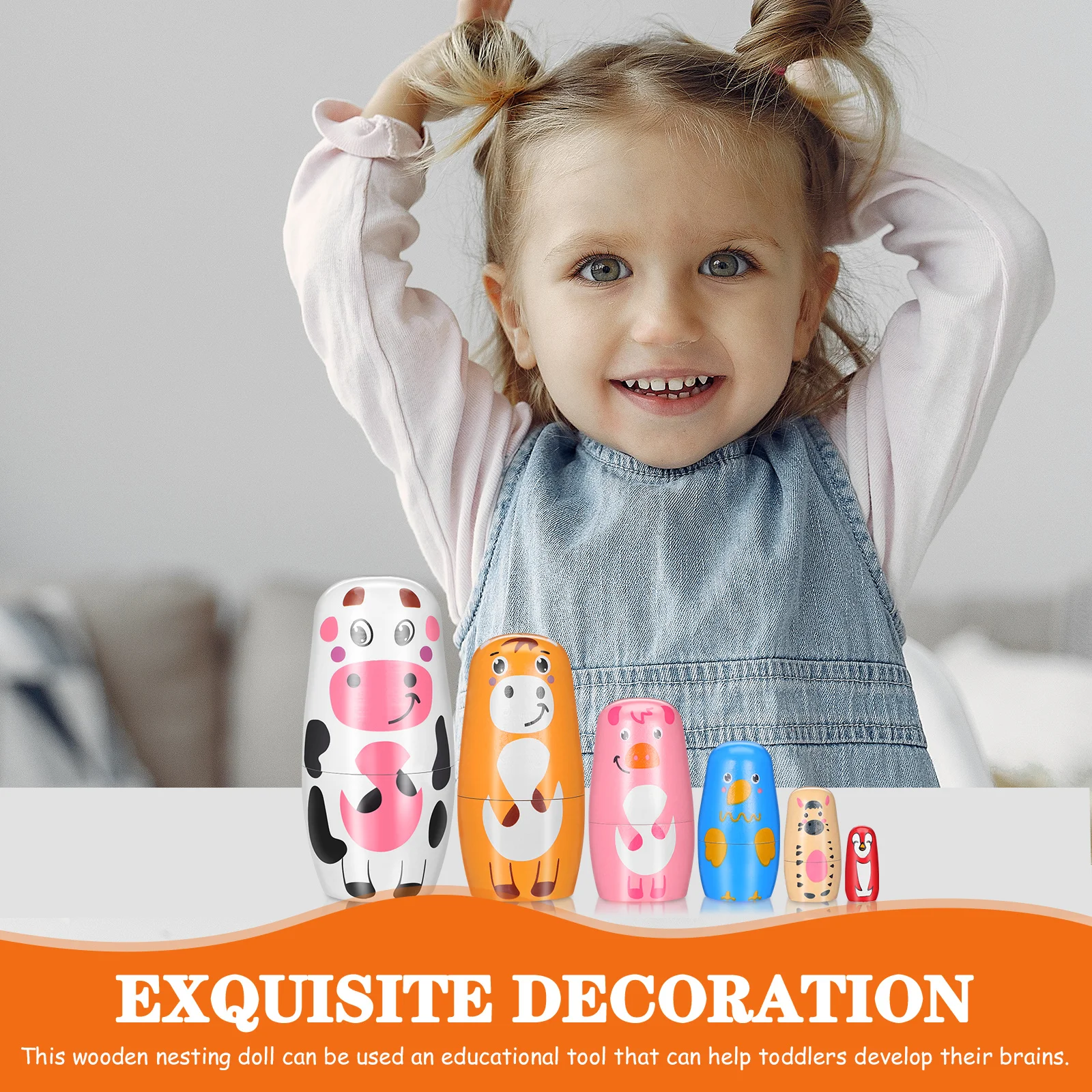 1 مجموعة من نمط الحيوان التعشيش الخشبي الروسية ماتريوشكا الاطفال تطوير الدماغ الجدول الديكور رسم يدوي خشبي