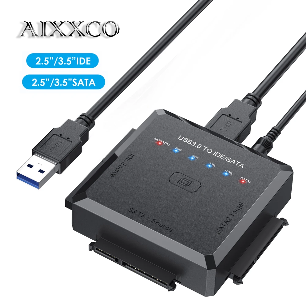 AIXXCO USB 3.0 to SATA IDE Hard Disk Adapter Converter Cable for 3.5 2.5 inch HDD/SSD CD DVD ROM CD-RW 3 in 1 IDE SATA Adapter