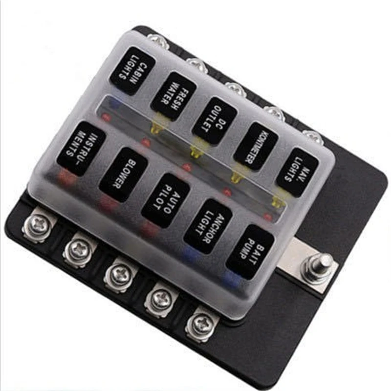 10 Way Blade Fuse Block Holder Box 12V-32V 5A 10A 15A 20A For Automotive Car Marine Boat Waterproof