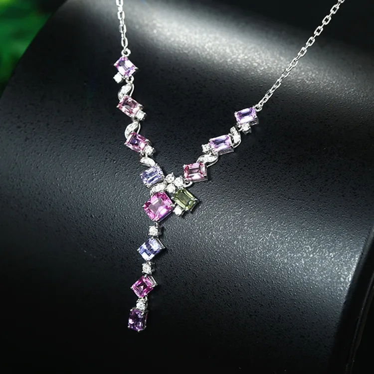 

925 Silver High End Necklace Simulated Padparadscha Sapphire Lavender Purple Pink Gemstone Fashion Jewelry For Women