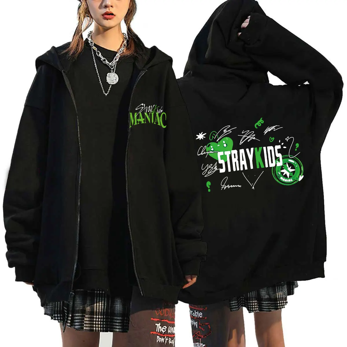 Harajuku Stray Printed Zipper Hoodie MANIAC Sweater Hip Hop Y2k Fashion Kpop Hooded Top Winter  Men Women Zipper Jacket Coats