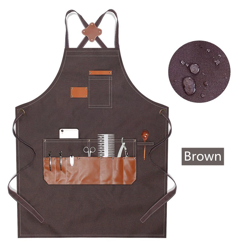 Multifunctional Canvas Artist Apron With Leather Pocket Coffee Shop Waiter Waterproof Apron Men's Carpentry Apron Barber Apron