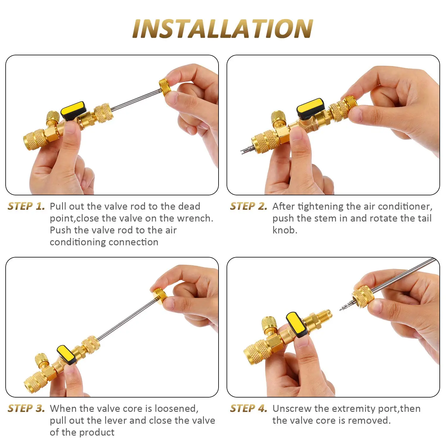 Valve Core Remover Installer Tool Kit with Dual Size 1/4 & 5/16 Port for with R22 R12 R407 R410 R404 R32 R600 HVAC System