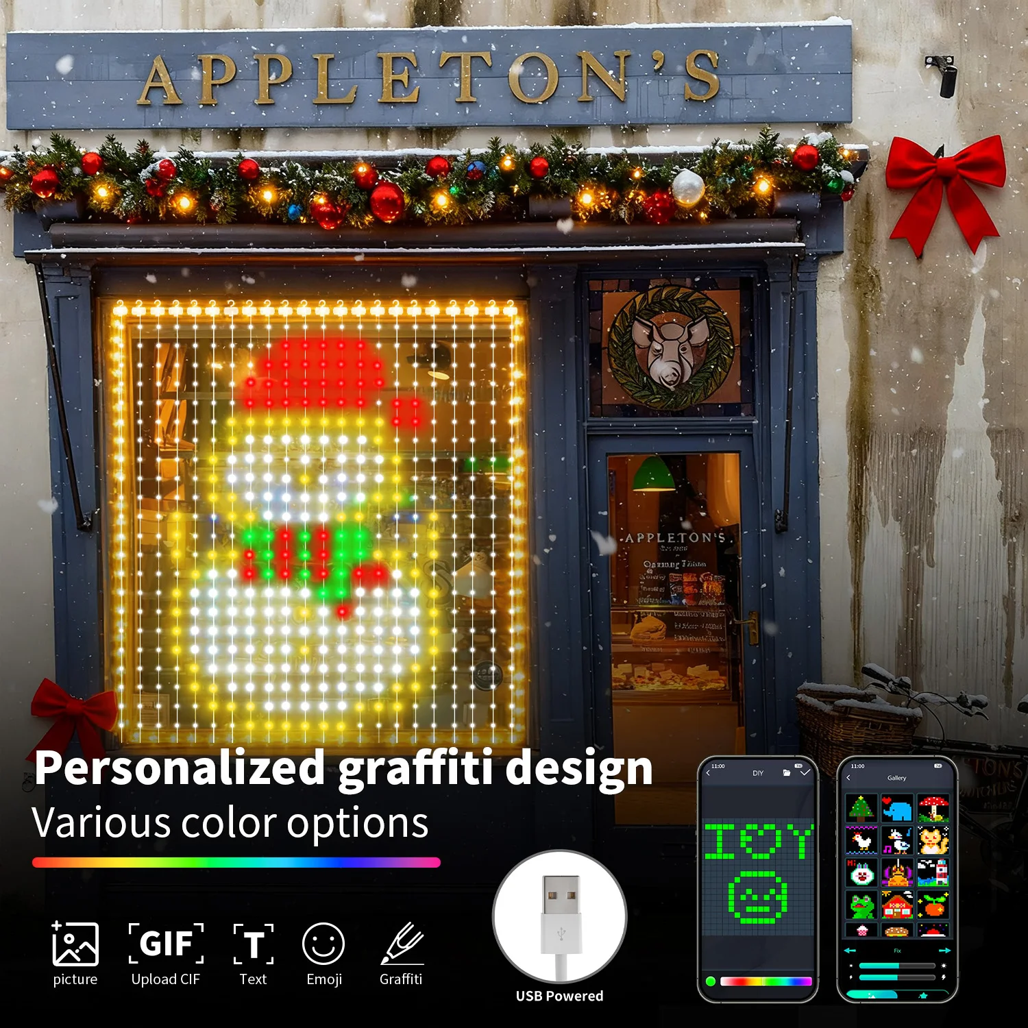 パターンledライト（アプリ制御付き）-400-led、usb給電、音楽同期rgbライト、diyスマートカーテンライト