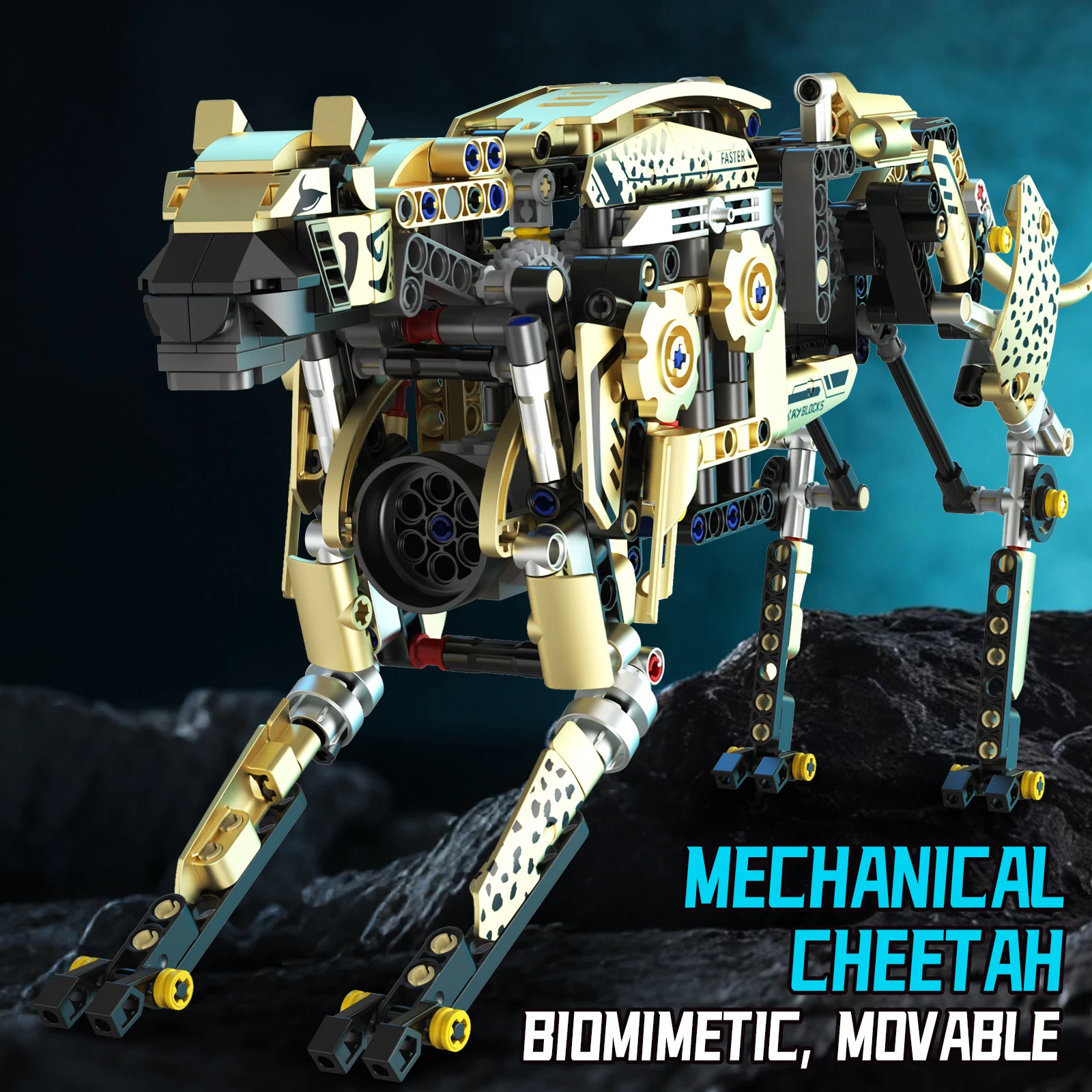 

K96238 Mechanical Cheetah Animal Model Assembly Toy Desktop Ornament Educational Toy Children's Building Blocks Toys Gift