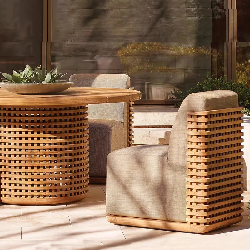 villa open-air solid wood long table drinking preservative wood outdoor garden leisure table and chair combination