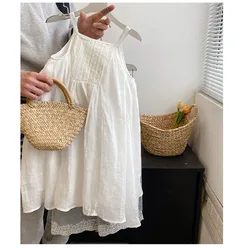 White Girls' Dress 2024 Summer Girl Baby Style Sleeveless Suspended Dress Fashionable Children's Princess Dress