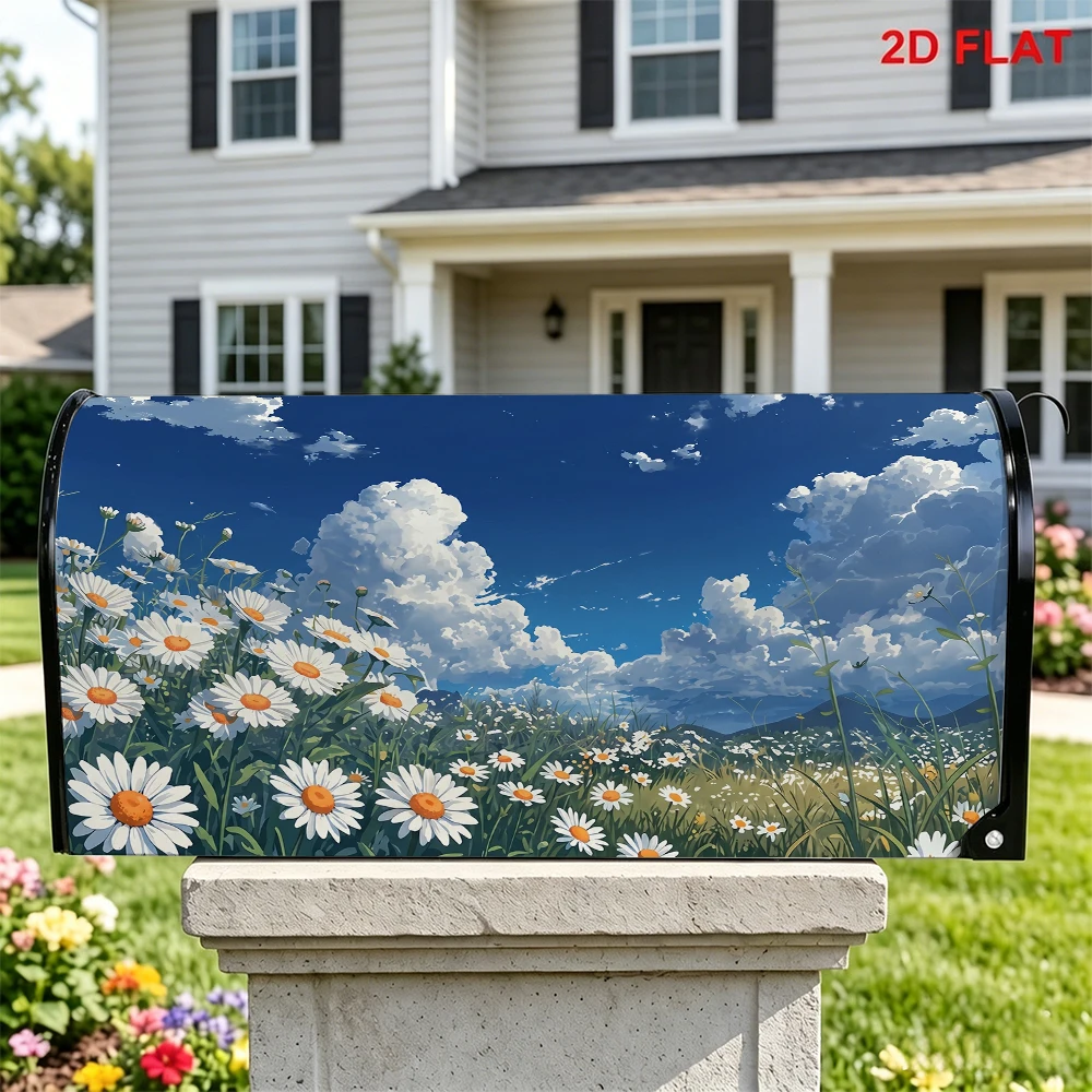 Daisy Field & Blue Sky Mailbox Cover, Nature - Inspired Outdoor Mailbox Decoration