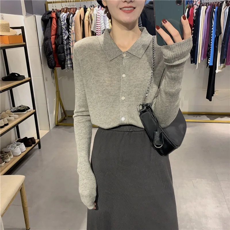 Woman Cardigan autumn/winter turn-cown Collar Korean Style Solid Color Single Breasted woman's Clothing Dropshipping GXY330
