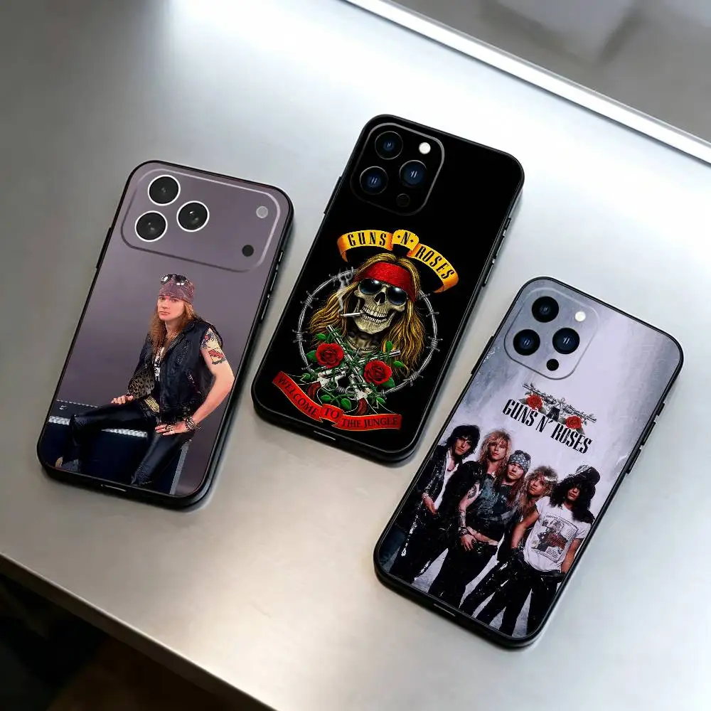 Funda de Silicona Suave Negra con Diseño de Rosas de Axl Rose de Guns N' Roses para iPhone 17, 16, 15, 14, 13, 12, 11 Plus, Pro Max, XS