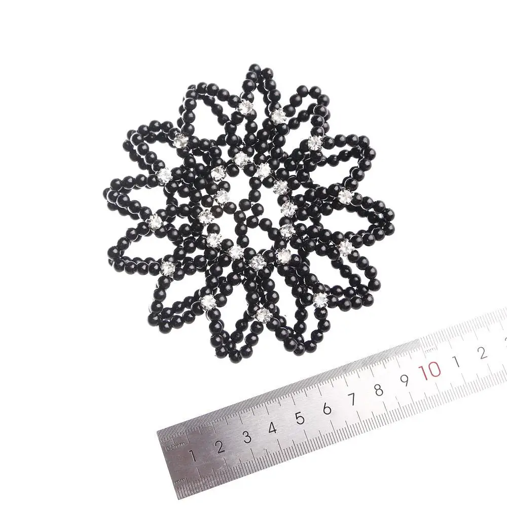 اللف السيدات الرقص مطاطا سنود الكروشيه باليه كعكة الشعر لؤلؤة شبكات الشعر كعكة صافي أغطية الرأس #3