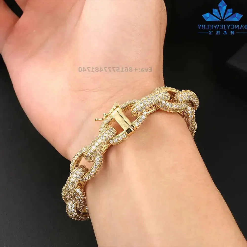 

High Quality Trend 20mm Miami Cuban Link Crystal Diamond Necklace Gold Plated Prong Cuban Link for Men