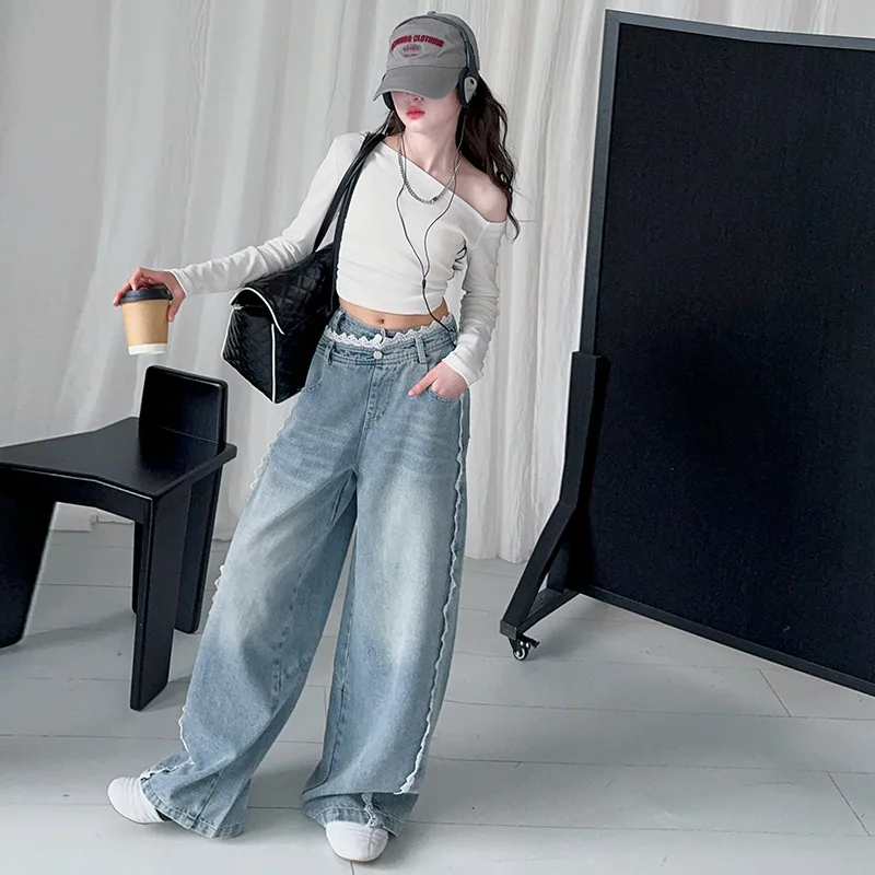 

Kawaii Girl Pullover Pants Set Student Spring and Autumn Cartoon Casual Tops Straight-Leg Pants 2-Piece Set Children's Clothing