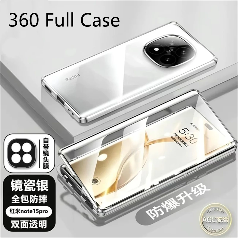 

360 Full Case For Xiaomi Redmi Note 15 Pro 5G Double Sided Magnetic Adsorption Metal Tempering Glass Protect Cover