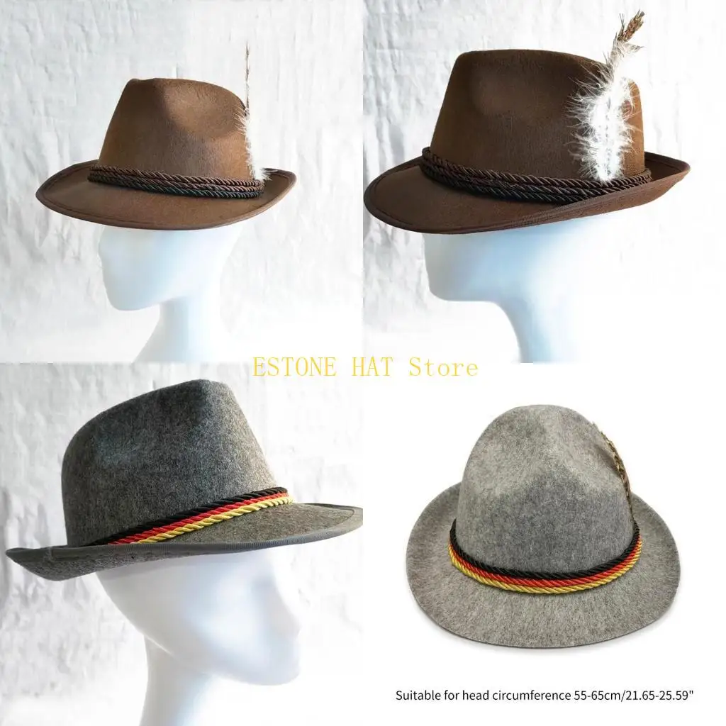 

49MF перьевой декор шляпа Fedora для женщин и мужчин толстая шляпа Octoberfest повседневная вечеринка шоу шляпа