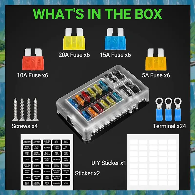 The New 12V Fuse Block 12 Circuit Fuse Box Kit,With LED Indicator With Negative Marine Fuse Box For Dc12-24V Car Boat RV Truck