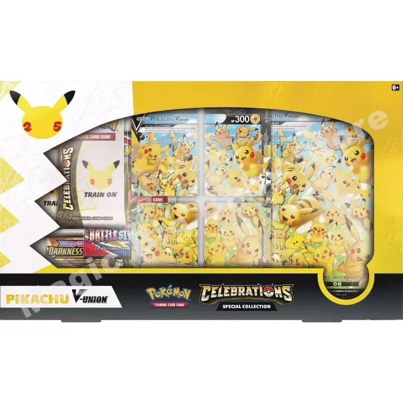 Oryginalna oryginalna karta Pokemon Trading PTCG wersja amerykańska 25. pudełko upominkowe na uroczystość Pikachu V Union prezent dla dziecka