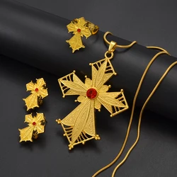 Anniyo Gold Color Big Cross Pendant Earrings Ring Jewelry Sets African Ethiopian Eritrean Habesha Accessories #173216