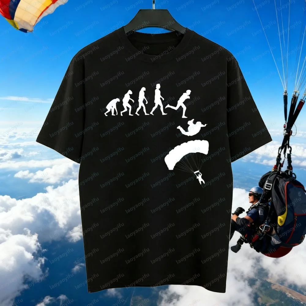 T-shirt Evolution Skydiver pour homme, humoristique, vintage, classique, tendance, streetwear, été, plein air