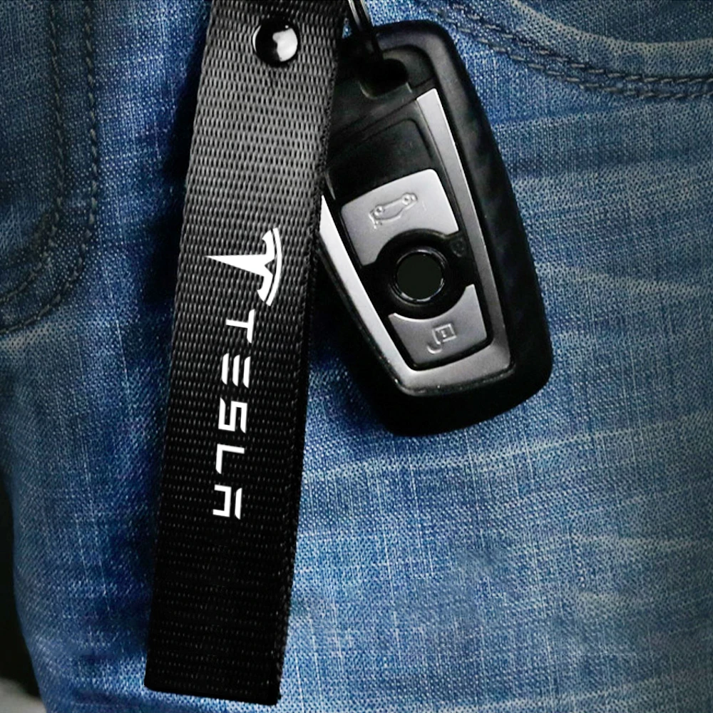 1Pcs Car Key Rings Ribbon Lanyard Auto Emblem Key Chain Key Holder For Tesla Model 3 Y S X 2021 Roadster Cybertruck Juguete WYE