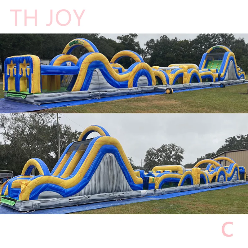 free sea ship to port,25m Giant Commercial Bounce slides Adults Obstacle Course Kids Sport Activities Inflatable Obstacle Course