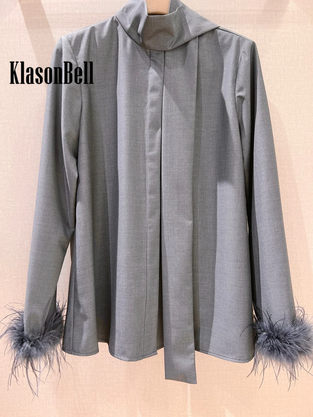 8.27 KlasonBell-Women Temperament Double Breasted Blazer Or V-Neck Vest Or Ribbon Feather Long Sleeve Blouse Or Midi Skirt Set