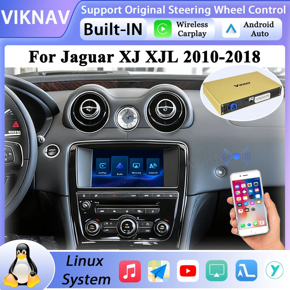 Caja de Interfaz Linux para Jaguar XJ XJL 2010-2018, CarPlay Inalámbrico, Android Auto, Navegación GPS, Pantalla de Radio Original del Automóvil