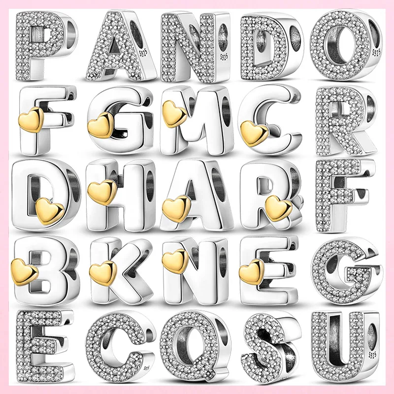 925 Sterling Silver DIY Alphabet Charms Beads LOVE Heart Letter Gift Dangle Fit Original Brand Bracelet Bangle Jewelry Marking