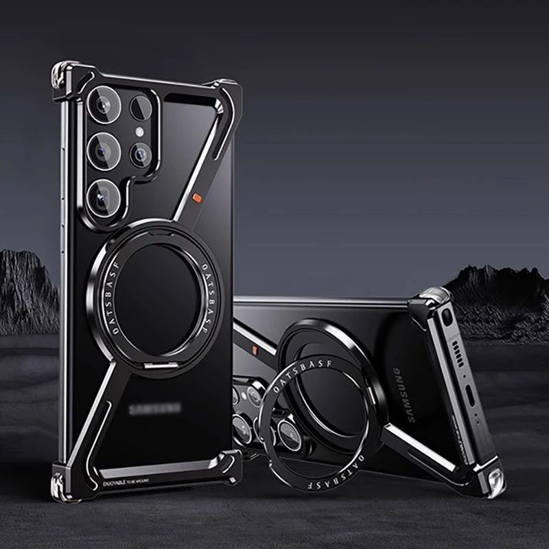Z Shape Metal Frame Phone Case For Samsung s24 Ultra metal funda s24u For Samsung s24+ Metal frame With magnetic bracket Cover
