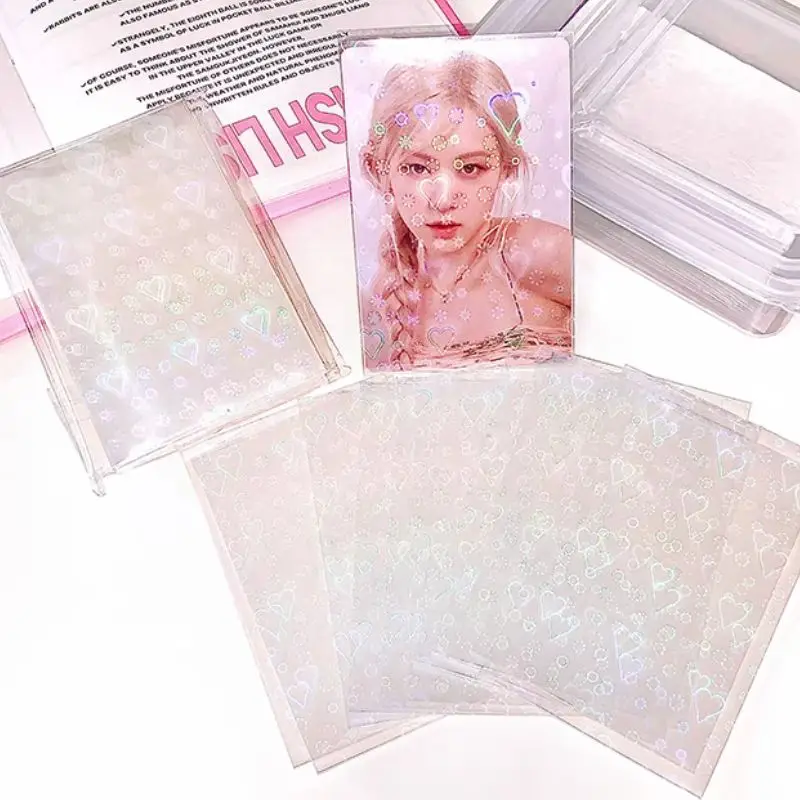 50Pcs Ins Toploader Glittery Love Heart Sakura Photocard Sleeves Idol Photo Cards Protective Storage Bag Card Protector