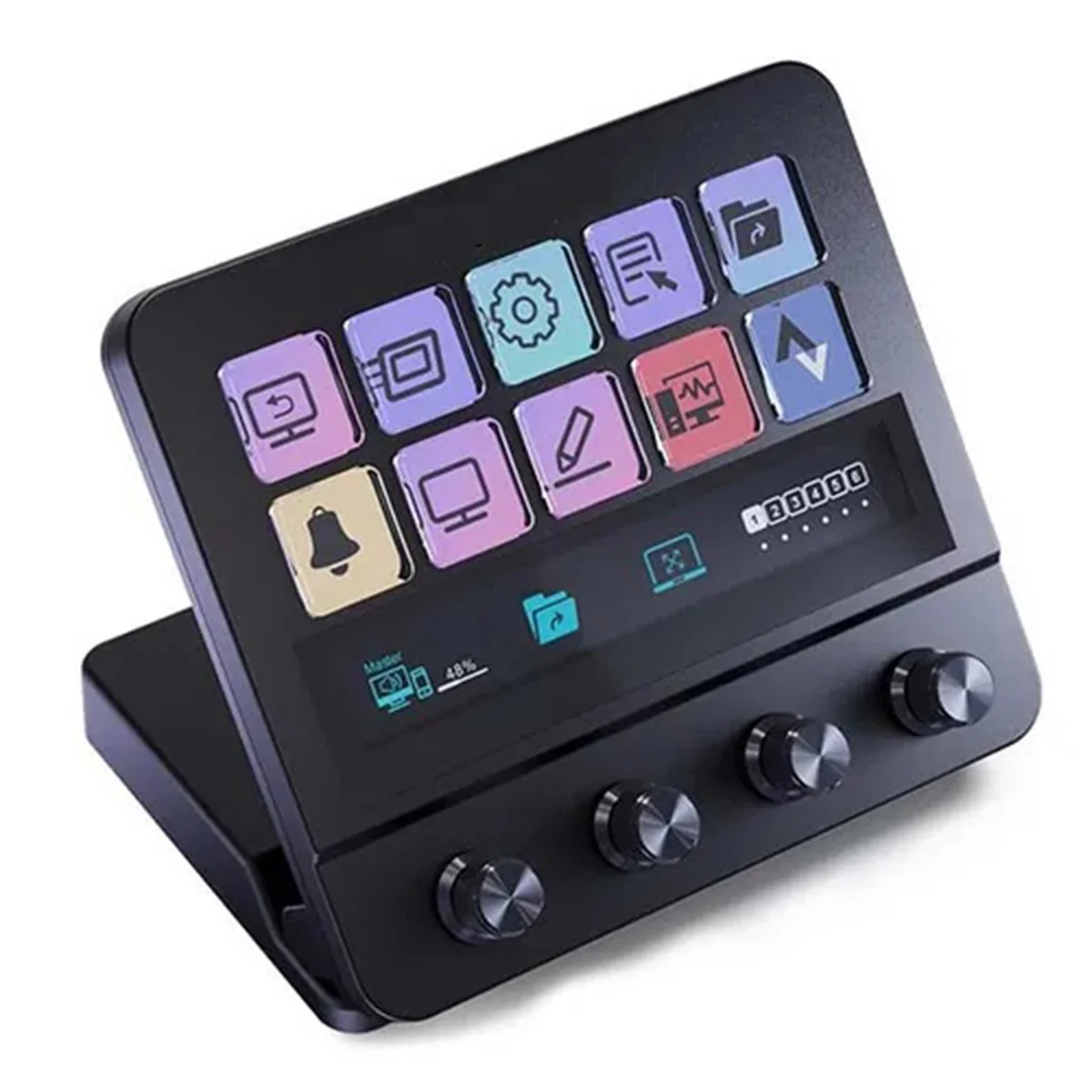 ABAN  N4 Stand Touch Strip 10-Key Visual Macro Keyboard Quad-Dial Interface Dual Usb-C Usb-A Hub Black