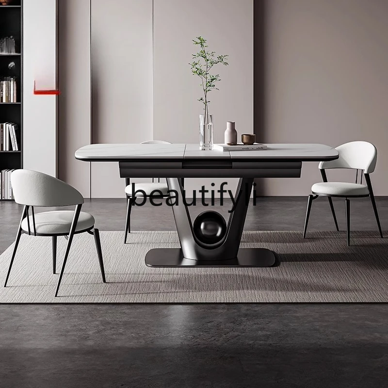 

Итальянский легкий роскошный выдвижной обеденный стол из каменной плиты, прямоугольный бытовой стол с индукционной плитой, встроенный обеденный стол