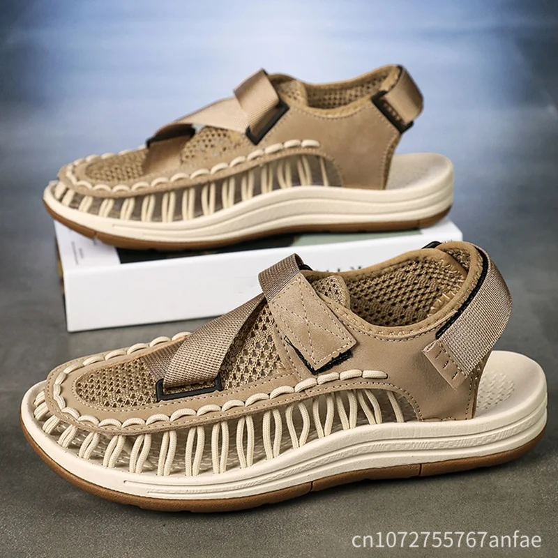 Men Sandals Summer Fashion Weaving Design Beach Sandals Breathable Casual Flat Sandals Outdoor Lightweigh Sandals Size 38-47