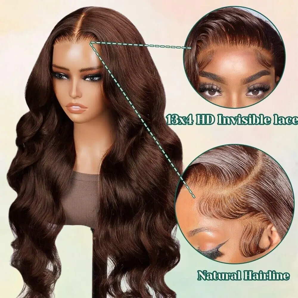 Chocolater Brown 13x4 HD Lace Frontal Wig 100% Human Hair Brazilian Body Wave Transparent Lace Front Human Hair Wigs for Women