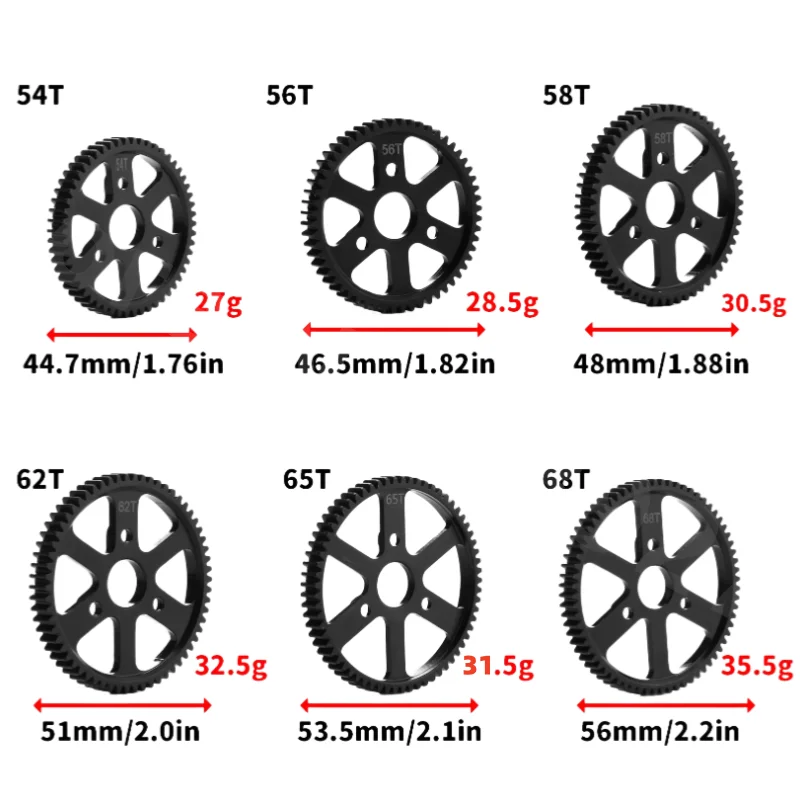 0.8M 32P 54T 56T 58T 62T 65T 68T Hardened Steel Spur Gear for TRXS 1/10 Models E-REVO/SUMMIT RC Car Upgrade Parts Accessories