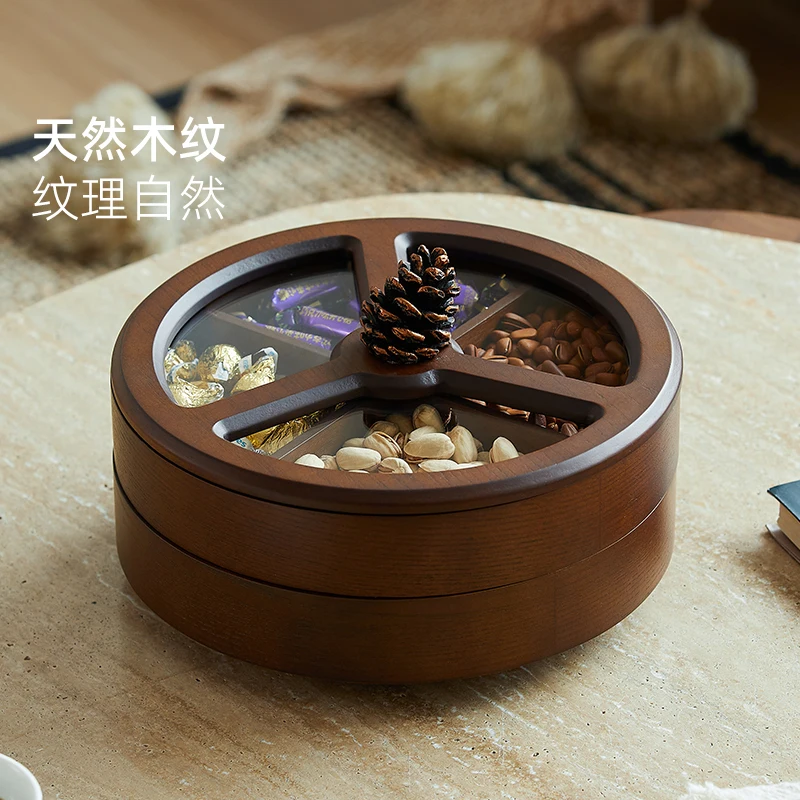 

Dried fruit plate, candy box, household wooden living room, double-layer housewarming fruit plate, Chinese New Year snack compar